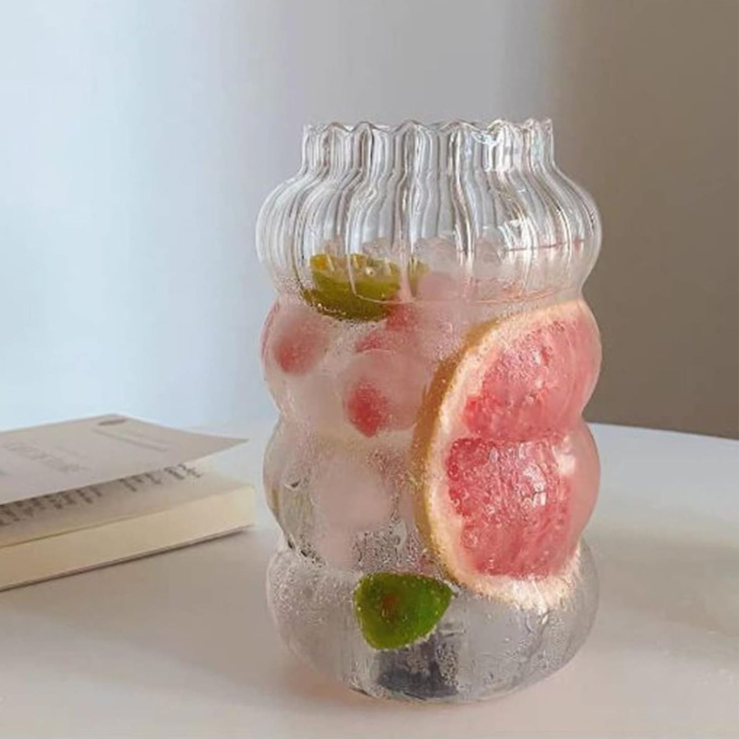 Vaso Vidrio Relieve + Bombilla 800ml Santú Home & Deco4#Blanco