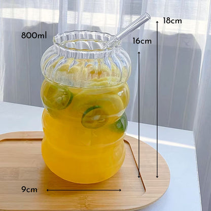 Vaso Vidrio Relieve + Bombilla 800ml Santú Home & Deco6#Blanco