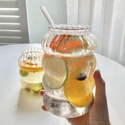 Vaso Vidrio Relieve + Bombilla 800ml Santú Home & Deco7#Blanco