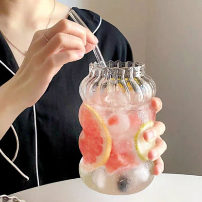 Vaso Vidrio Relieve + Bombilla 800ml Santú Home & Deco2#Blanco