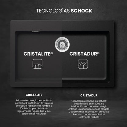 Lavaplatos Bajo/Sobre Cubierta Cuarzo Virtus N 100 XS Schock3#Negro