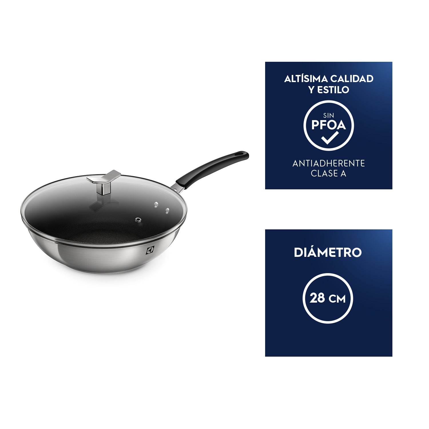 Wok Antiadherente con Tapa 28 cm Electrolux4#Gris
