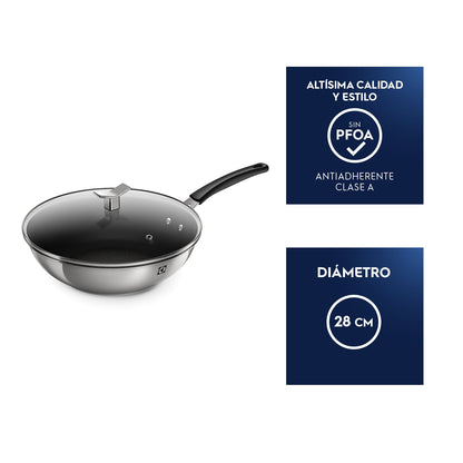 Wok Antiadherente con Tapa 28 cm Electrolux4#Gris