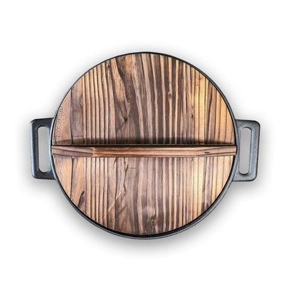 Wok Fierro Fundido 30cm + Tapa Madera Parrilla MRW2#Negro