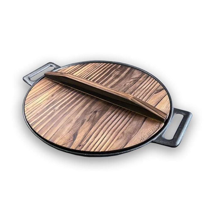 Wok Fierro Fundido 30cm + Tapa Madera Parrilla MRW1#Negro