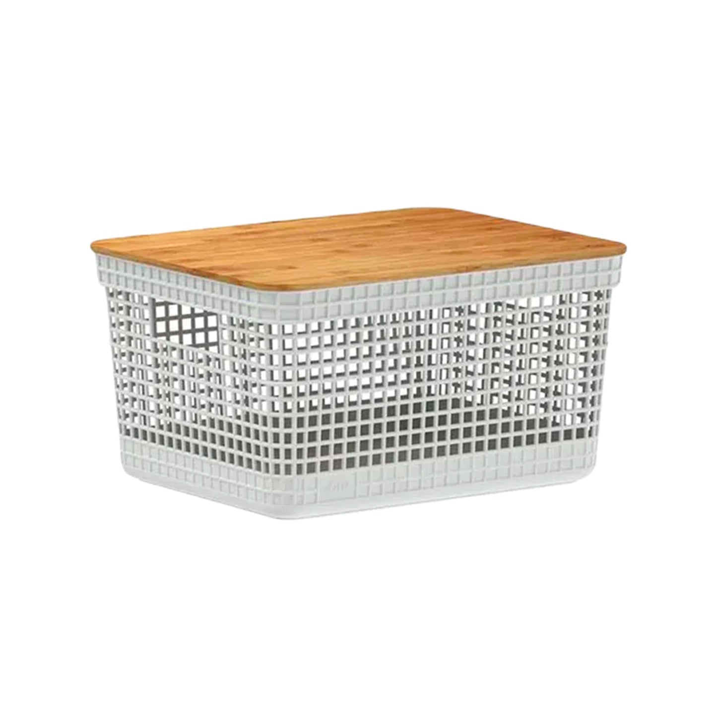Cesta Grid Con Tapa De Bambú 8 Lts Ou2#Blanco