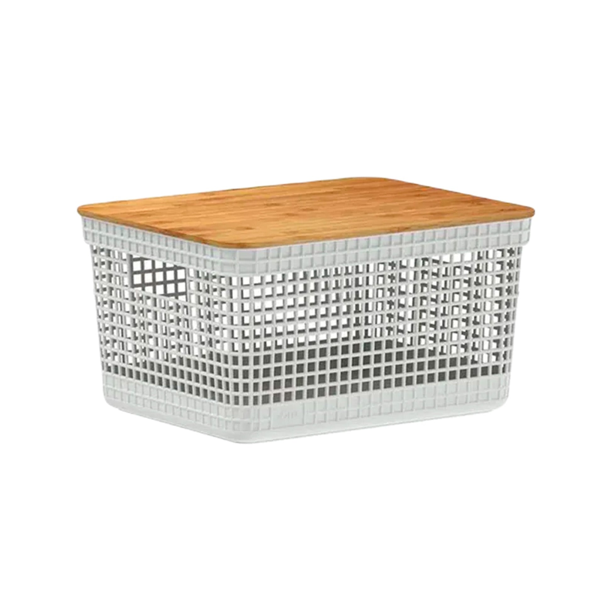 Cesta Grid Con Tapa De Bambú 8 Lts Ou2#Blanco