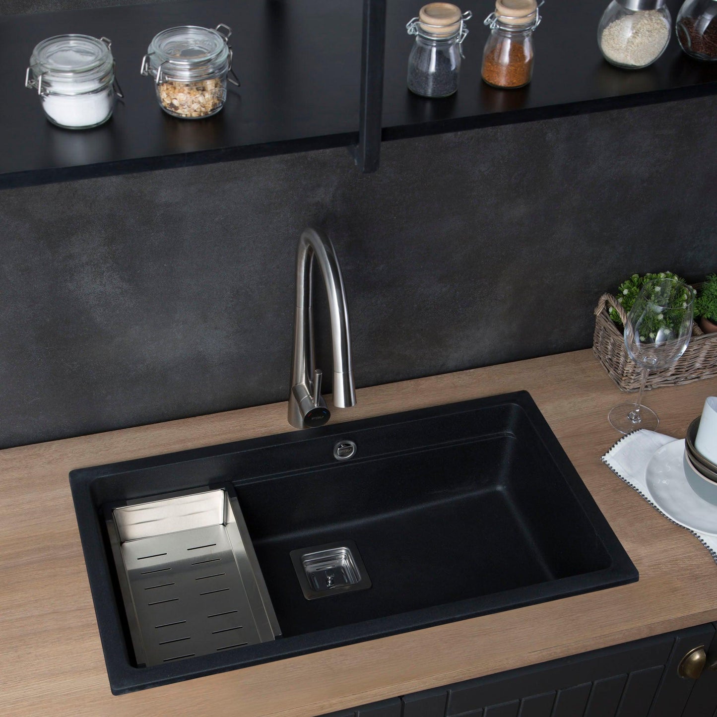 Lavaplatos Sobre Cubierta Deluxe Granito Negro FDV-Kitchen Center