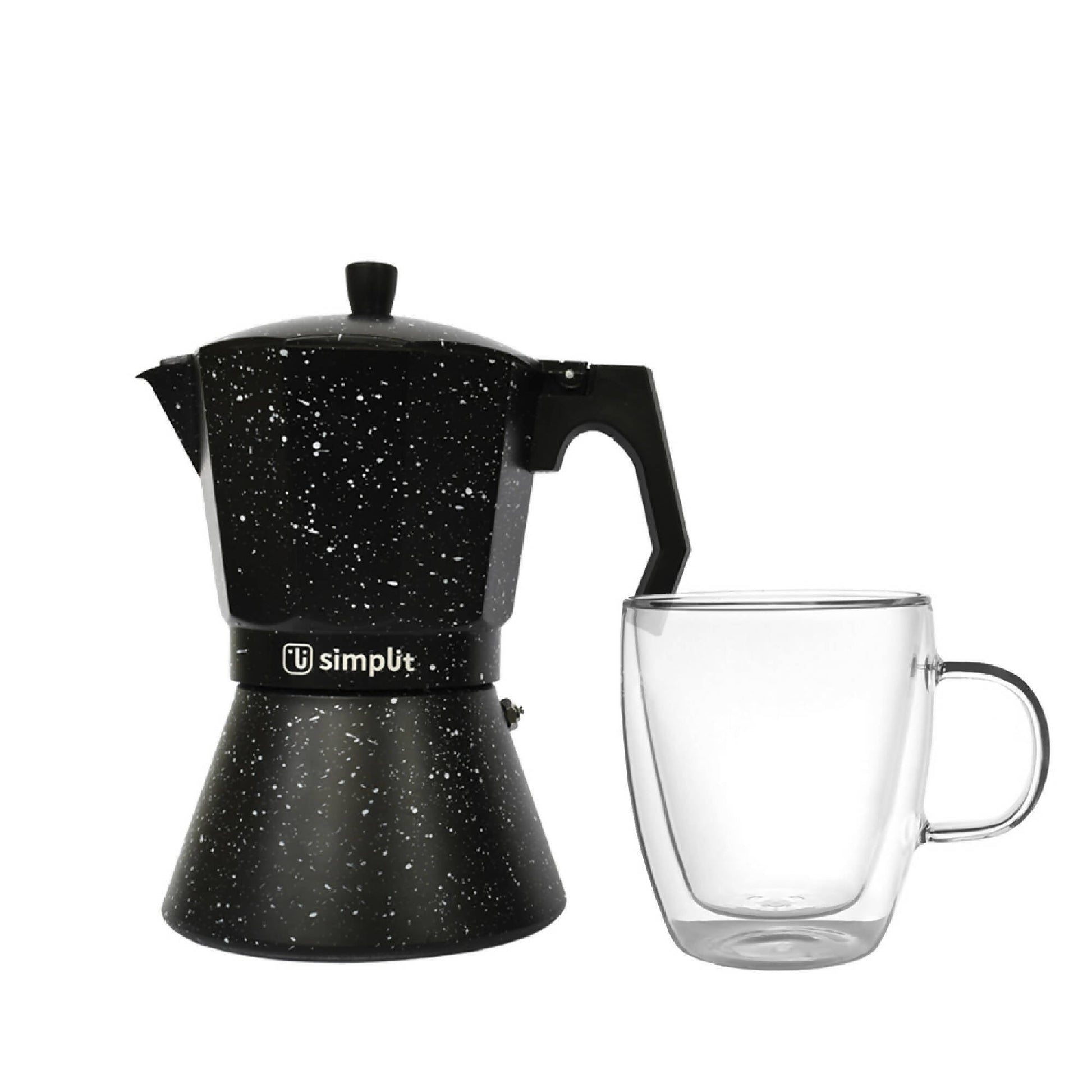 Pack Cafetera Italiana 4 Tazas + Taza Doble Pared 350 ml1#Negro