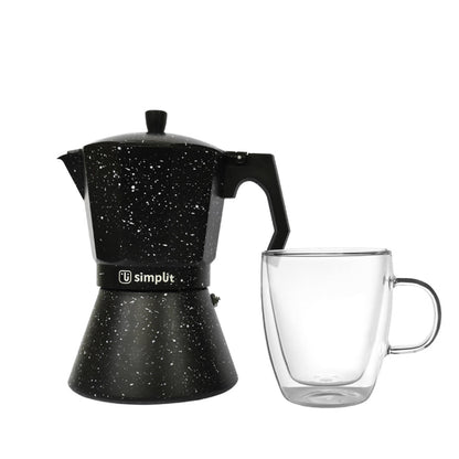 Pack Cafetera Italiana 4 Tazas + Taza Doble Pared 350 ml1#Negro