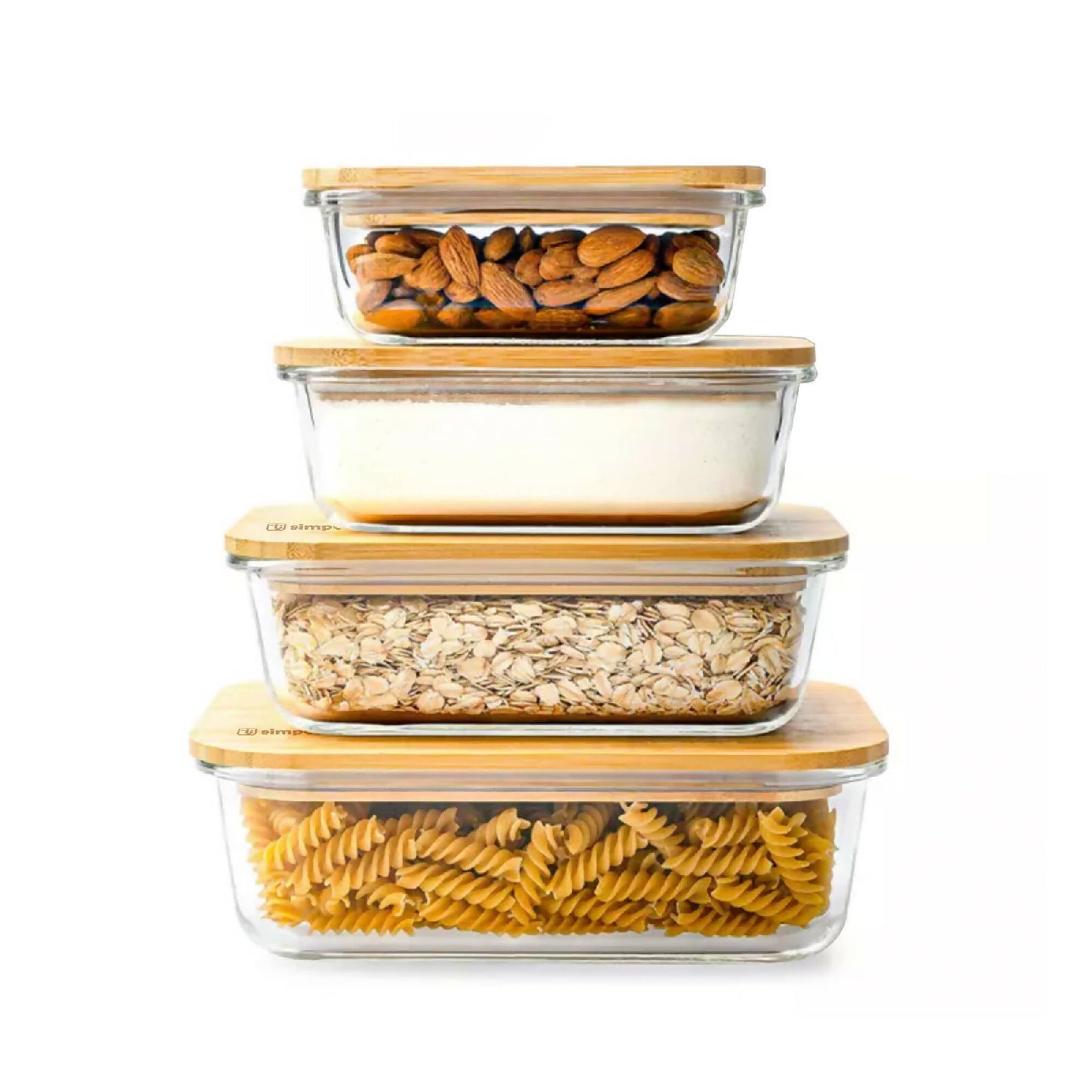 Set 4 Tupper de Vidrio Herméticos Tapa Bamboo Simplit2#Sin Color