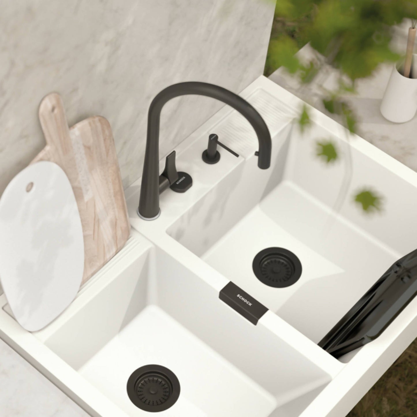 Kit Black Jabonera + Grifería Schock2#Negro