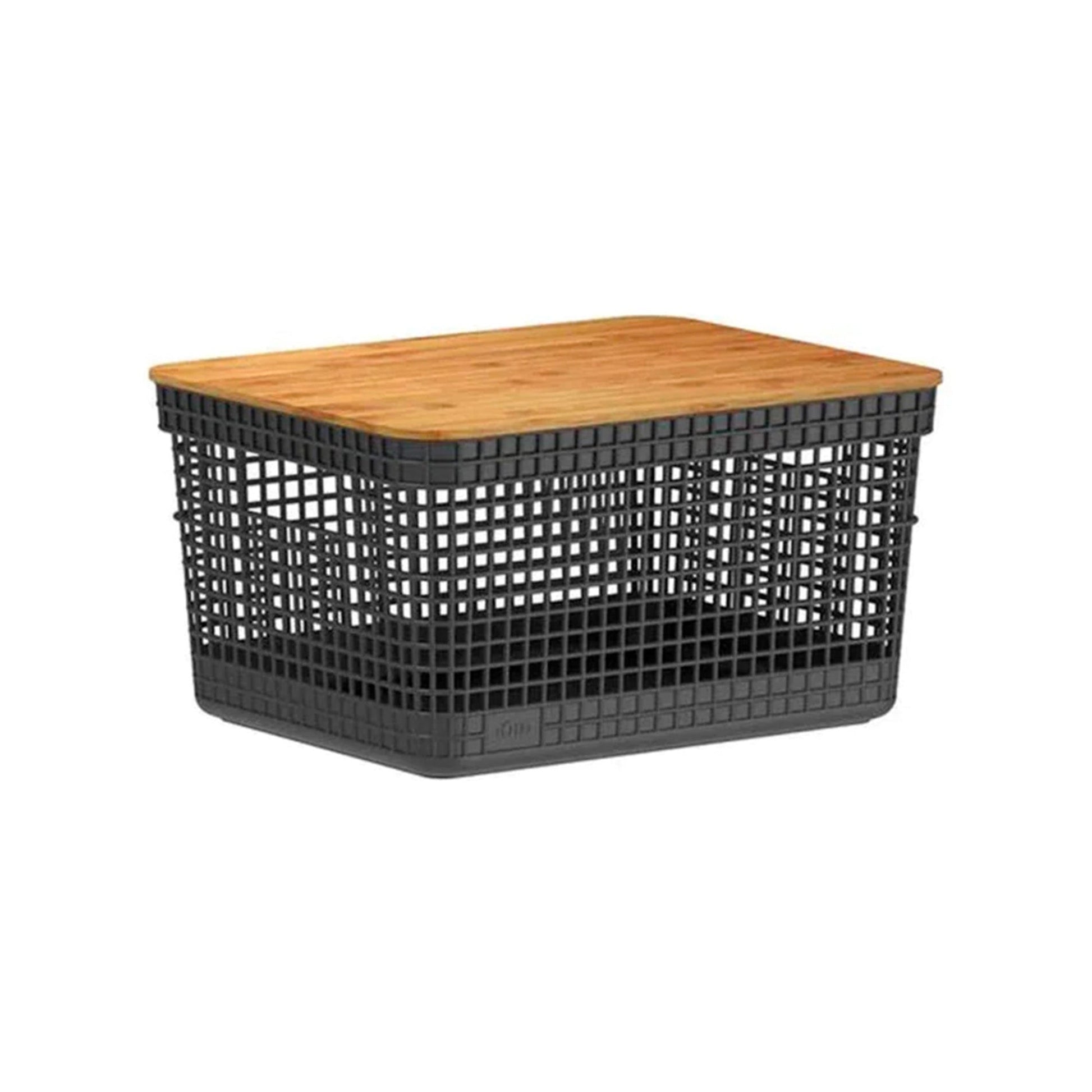 Cesta Grid Con Tapa De Bambú 8 Lts Ou1#Negro