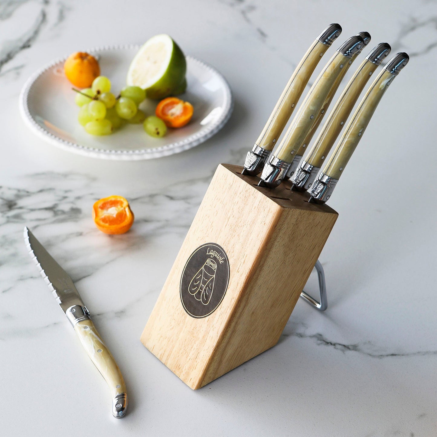 Set 6 Cuchillos Carne en Bloque Jean Nerón Laguiole1#Beige