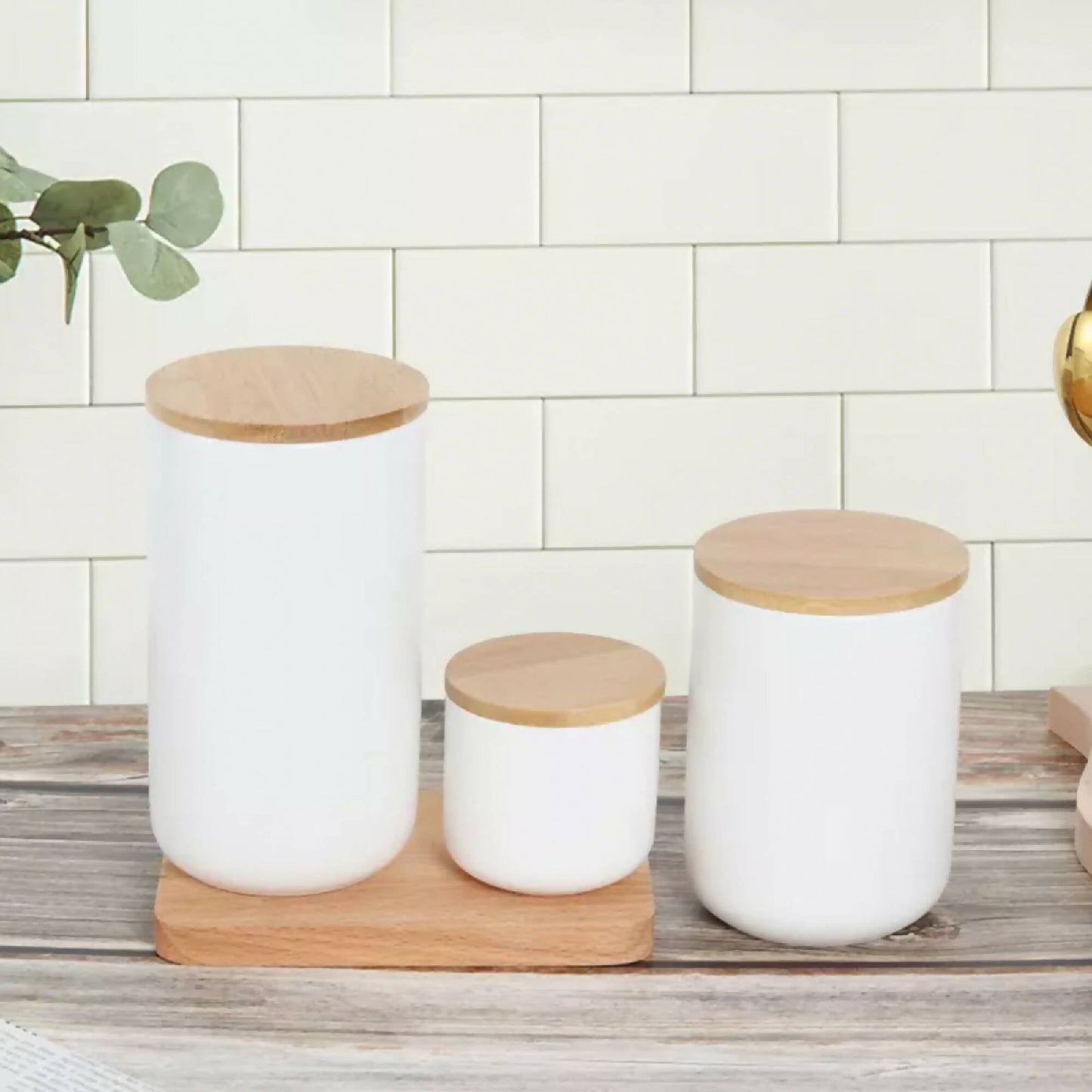 Contenedor Cerámica Hermético Tapa Madera L Simplit3#Blanco