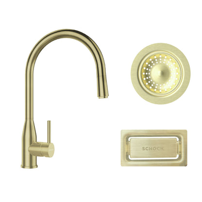 Kit Grifería Kavus Gold + Accesorios Dorados Lavaplatos Simple Schock3#Dorado