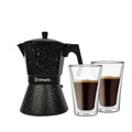 Pack Cafetera Italiana 4 Tazas + Set 2 Vasos Doble Pared1#Negro
