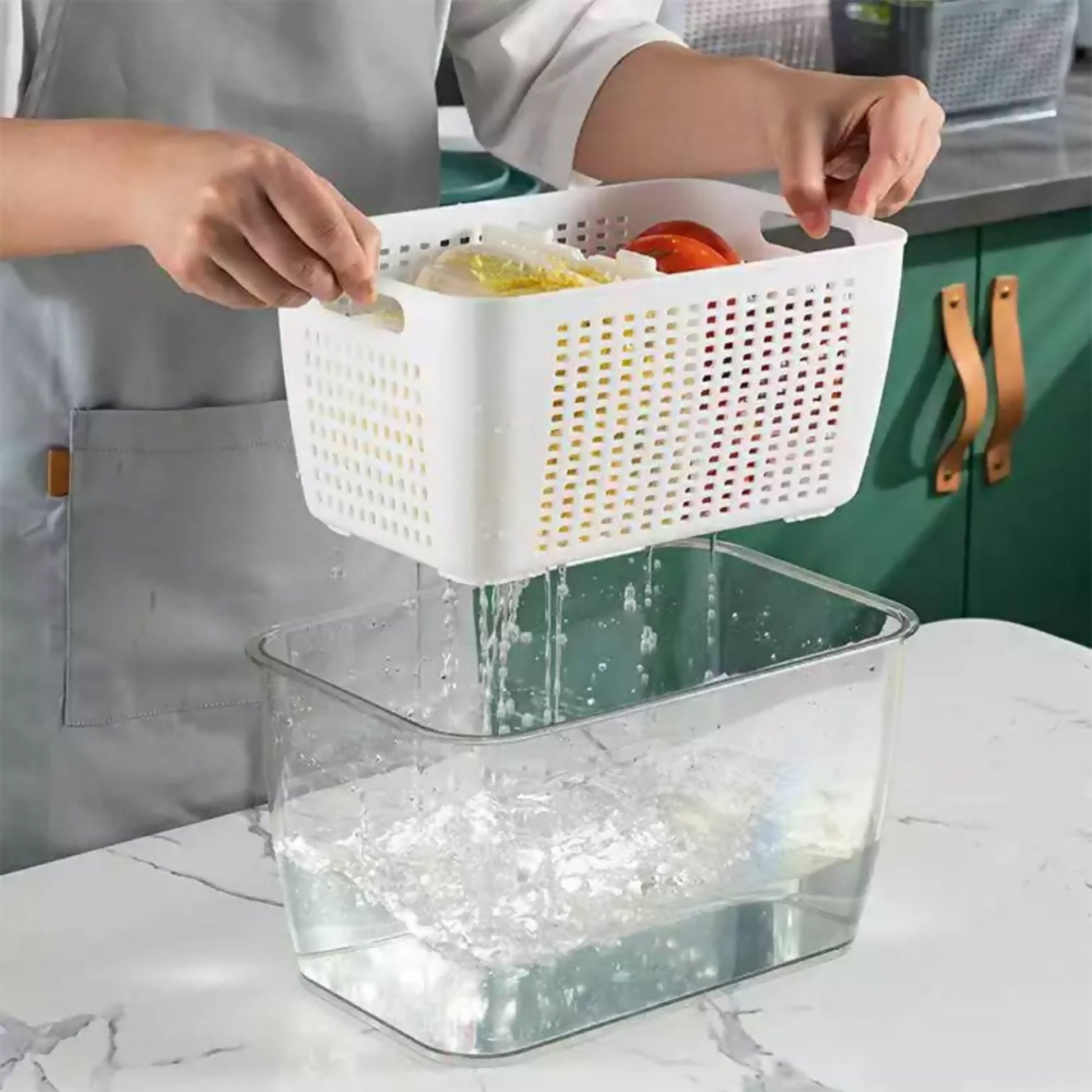 Caja Organizadora Refrigerador con Cesta Grande Simplit1#Blanco