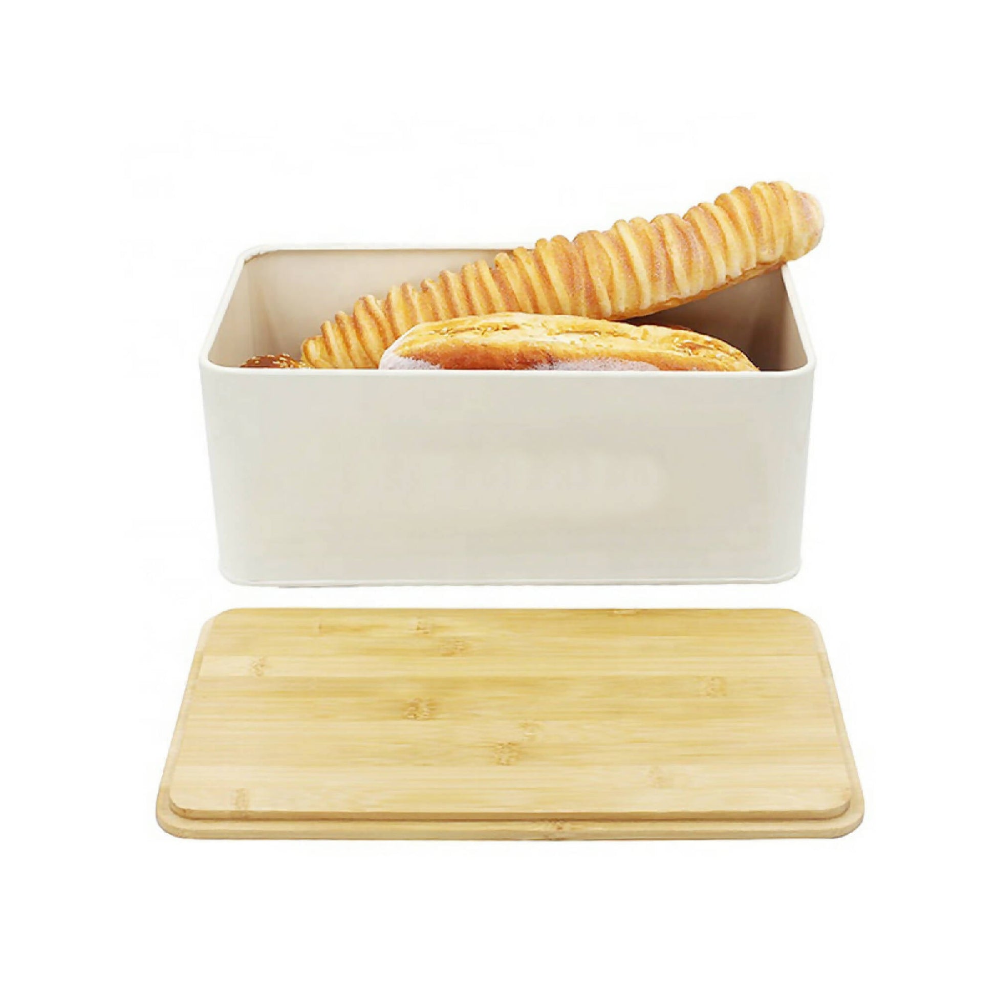 Panera Metálica con Tapa Bamboo Simplit3#Blanco