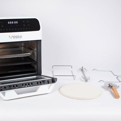 Freidora De Aire Y Horno De Pizza 12 Lts + Piedra Y Cortador Pizza  Osoji7#Blanco