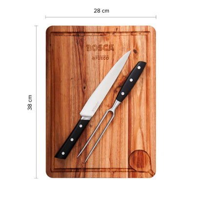 Tabla Parrillera + Cuchillo y Tenedor Bosca8#Madera