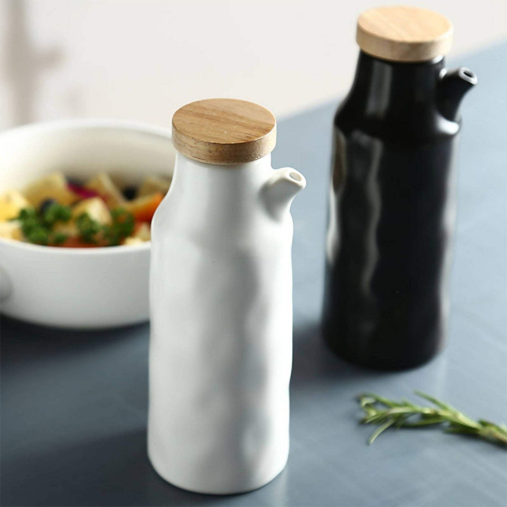 Set Alcuza Cerámica 2 Piezas Redonda 500 ml Simplit1#Blanco-Negro