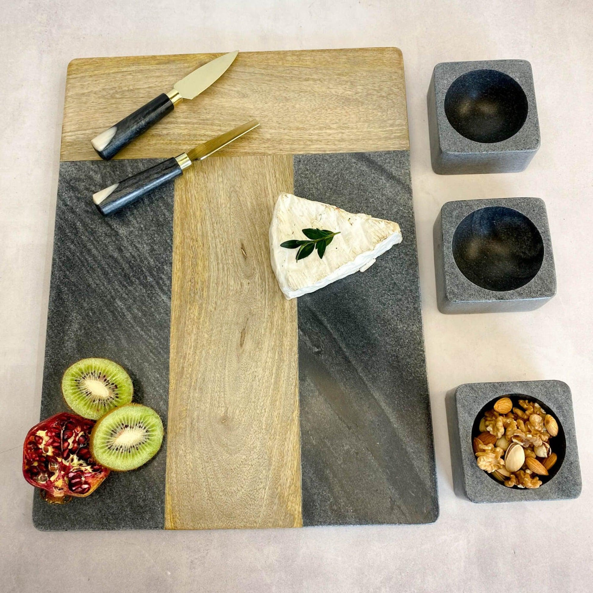 Tabla Verona de Mármol con Cuencos4#Negro / Negro