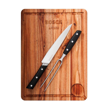 Tabla Parrillera + Cuchillo y Tenedor Bosca5#Madera