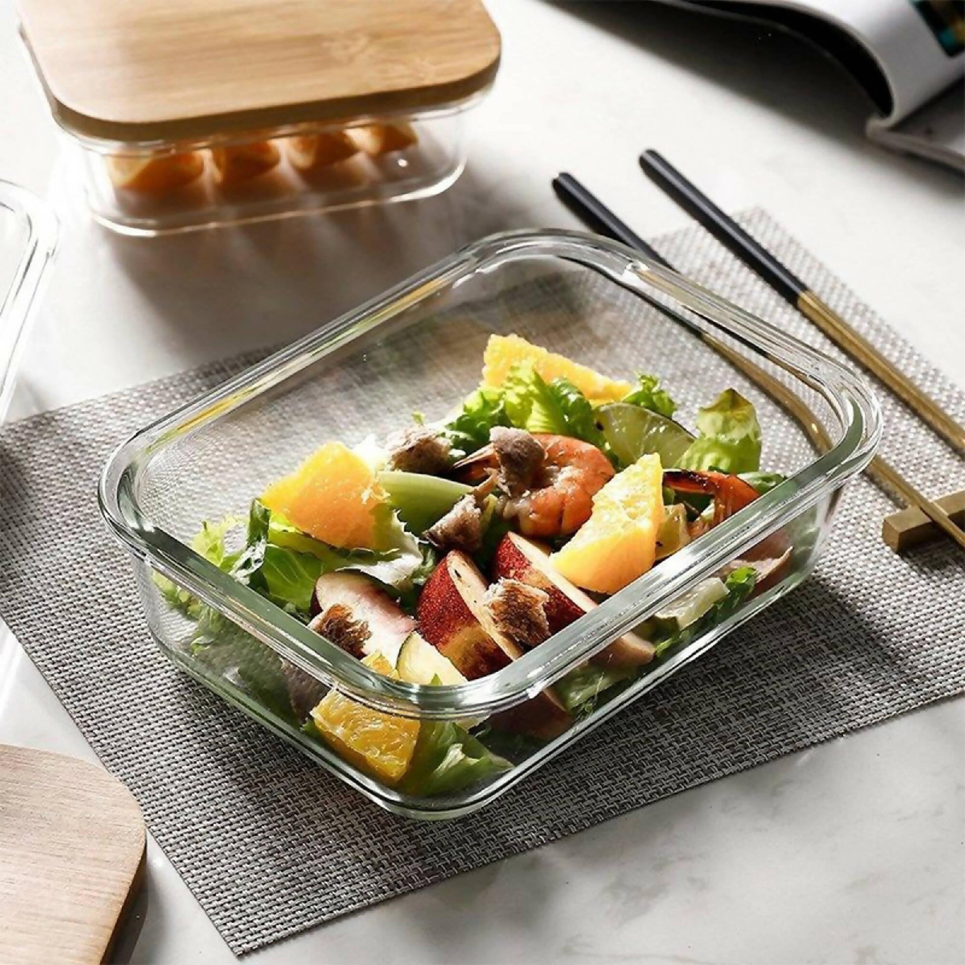 Set 4 Tupper de Vidrio Herméticos Tapa Bamboo Simplit6#Sin Color