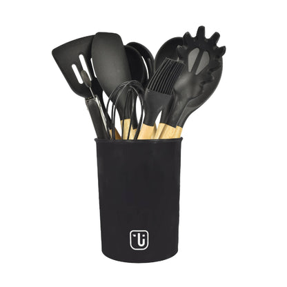 Set 12 Utensilios De Cocina Silicona Simplit9#Negro