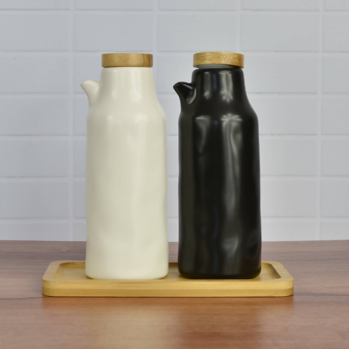 Set Alcuza Cerámica 2 Piezas Redonda 500 ml Simplit2#Blanco-Negro