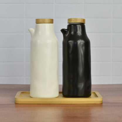 Set Alcuza Cerámica 2 Piezas Redonda 500 ml Simplit2#Blanco-Negro