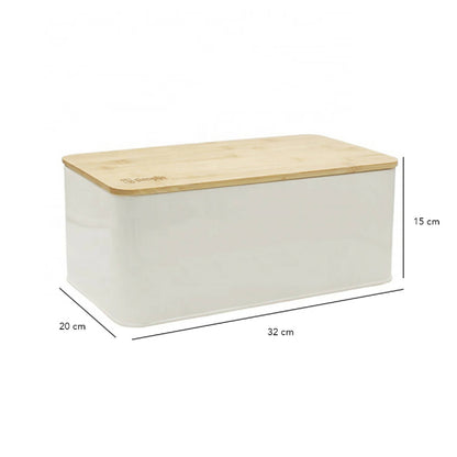 Panera Metálica con Tapa Bamboo Simplit4#Blanco