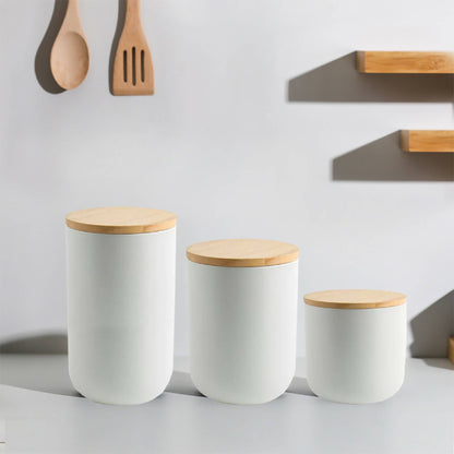 Contenedor Cerámica Hermético Tapa Madera L Simplit5#Blanco
