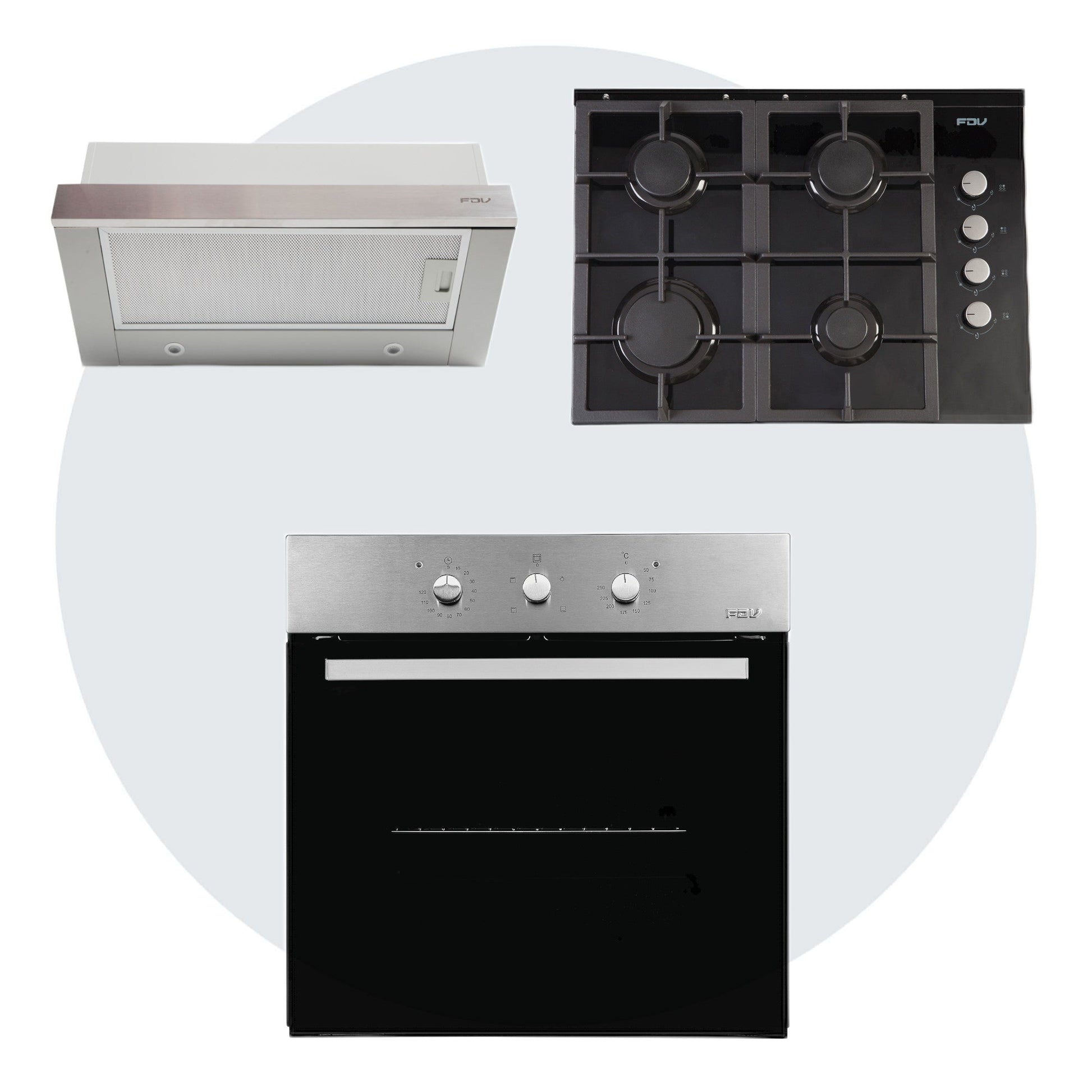 Kit Horno Design 52 Lts + Campana Easy Flow 60cm + Encimera Crystal 4G Natural FDV-Kitchen Center