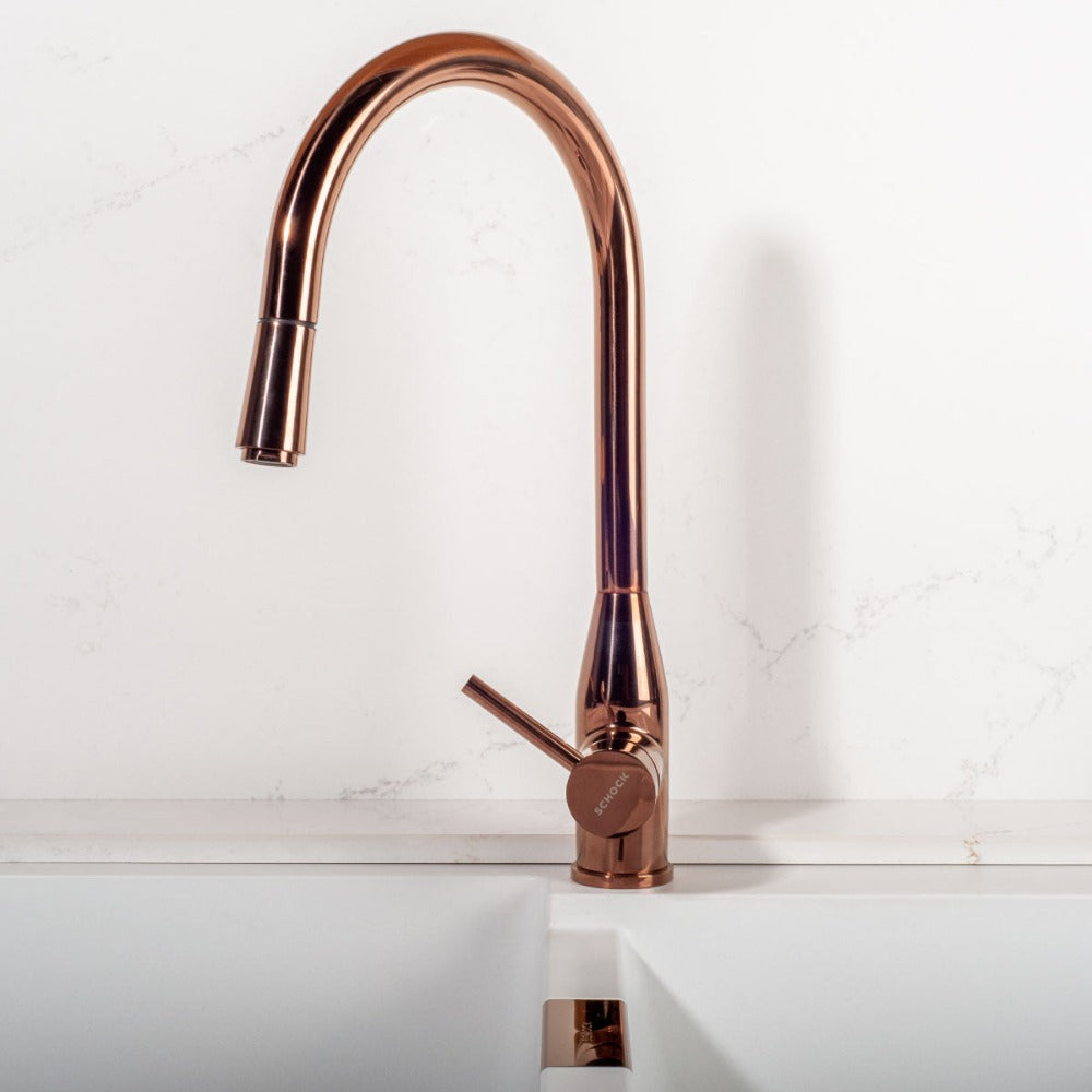 Kit Grifería Kavus + Accesorios Cobre Lavaplatos Doble Schock 4#Cobre