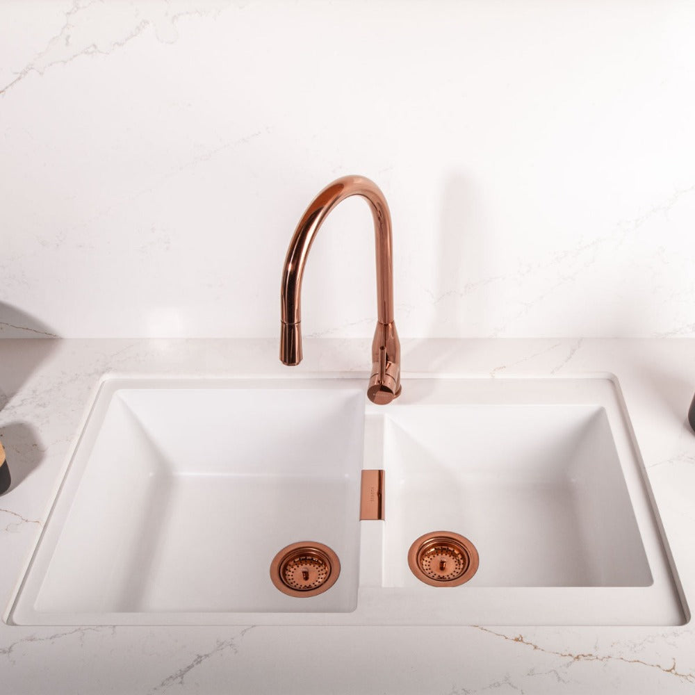 Kit Grifería Kavus + Accesorios Cobre Lavaplatos Doble Schock 1#Cobre