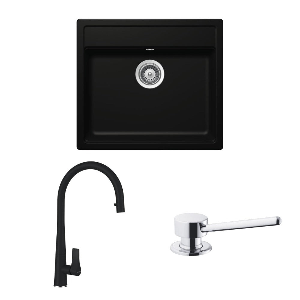 Kit Lavaplatos Mono n 100 + Grifería Gota+ Jabonera Amur Schock3#Negro