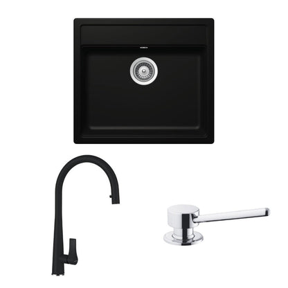 Kit Lavaplatos Mono n 100 + Grifería Gota+ Jabonera Amur Schock3#Negro