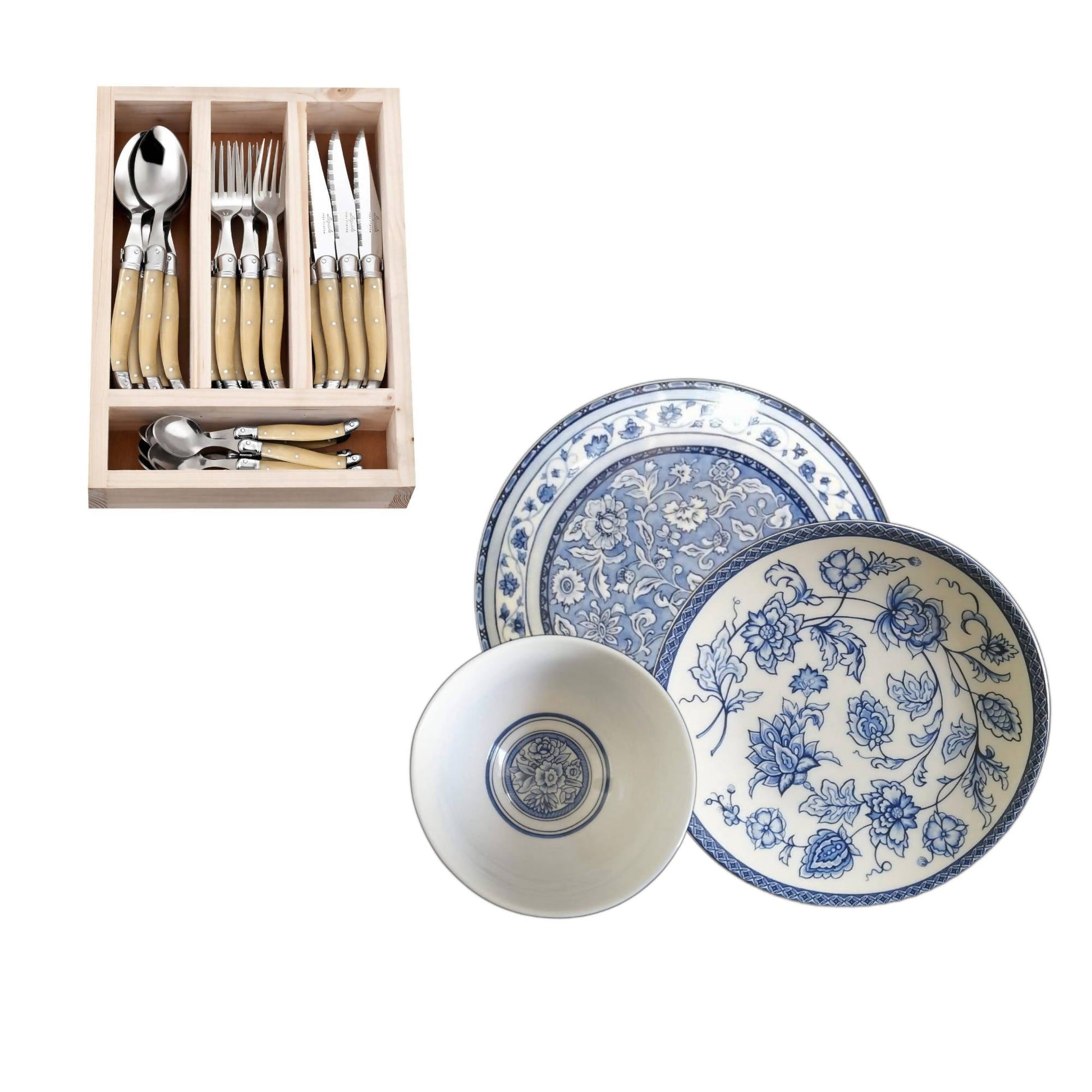 Kit Vajilla Klapp y Cuchillería Laguiole1#Beige