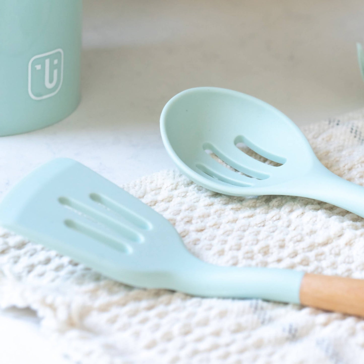 Set 12 Utensilios De Cocina Silicona Simplit6#Celeste