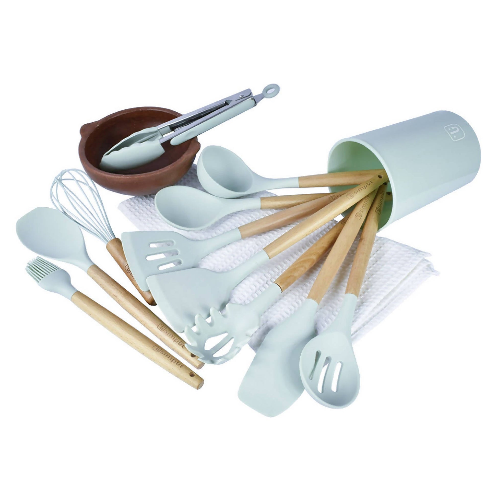 Set 12 Utensilios De Cocina Silicona Simplit4#Celeste