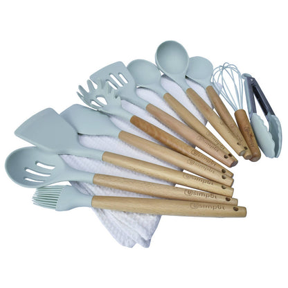 Set 12 Utensilios De Cocina Silicona Simplit5#Celeste