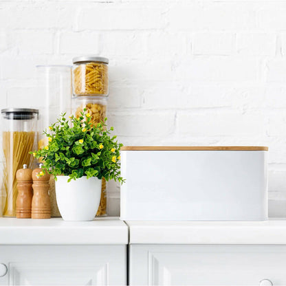 Panera Metálica con Tapa Bamboo Simplit1#Blanco
