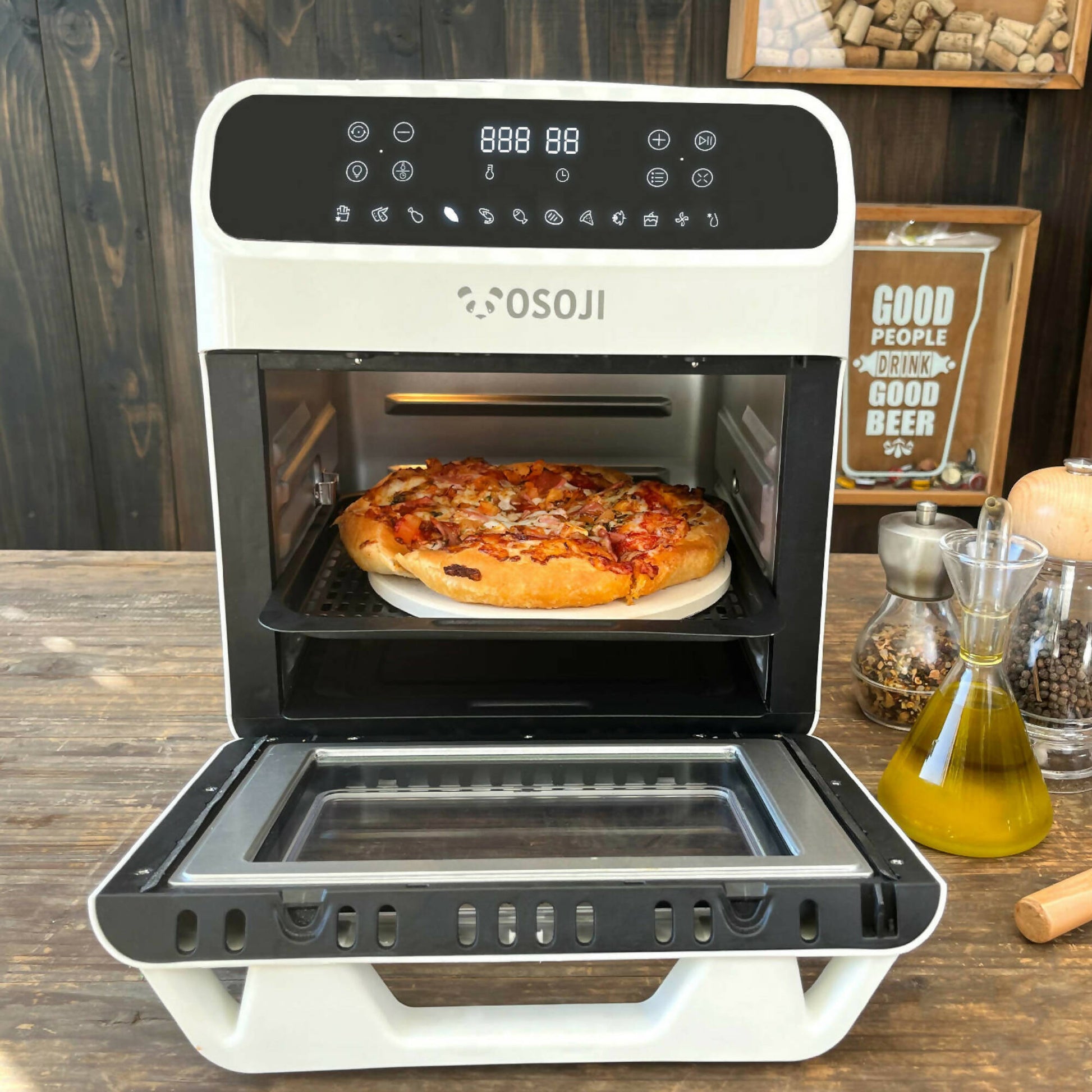 Freidora De Aire Y Horno De Pizza 12 Lts + Piedra Y Cortador Pizza  Osoji4#Blanco